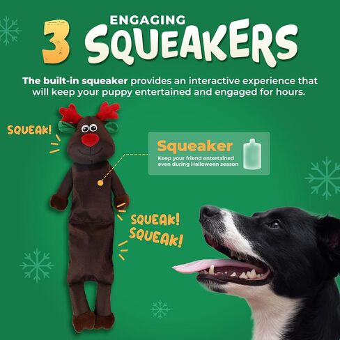 AFP MerryTough Buddy Reindeer - Christmas Dog Toy with Squeaker, Interactive Durable Plush Chew Toy for Small, Middle, Large Dogs, Ideal for Fetch, Teeth Cleaning, and Boredom Reduction in Saudi Arabia