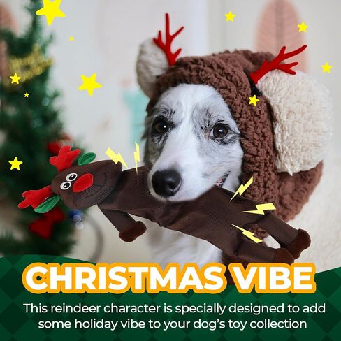 AFP MerryTough Buddy Reindeer - Christmas Dog Toy with Squeaker, Interactive Durable Plush Chew Toy for Small, Middle, Large Dogs, Ideal for Fetch, Teeth Cleaning, and Boredom Reduction in Saudi Arabia