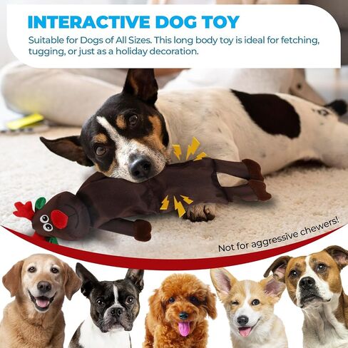 AFP MerryTough Buddy Reindeer - Christmas Dog Toy with Squeaker, Interactive Durable Plush Chew Toy for Small, Middle, Large Dogs, Ideal for Fetch, Teeth Cleaning, and Boredom Reduction in Saudi Arabia