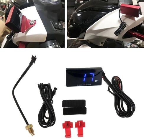 مقياس حرارة دراجة نارية الرقمية ، مقياس متر درجة حرارة الماء DC 12V مع محول مستشعر 18/22 مم وعرض LED ، مقياس درجة حرارة الرطوبة الرقمية (22 مم) in Kuwait