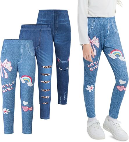 Weixinbuy 3 Pack Girls Leggings Denitive Denim Print Leggings for Kids Bell Burns Pants Girl's Stepressy Pants in Saudi Arabia