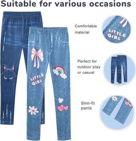 Weixinbuy 3 Pack Girls Leggings Denitive Denim Print Leggings for Kids Bell Burns Pants Girl's Stepressy Pants in Saudi Arabia