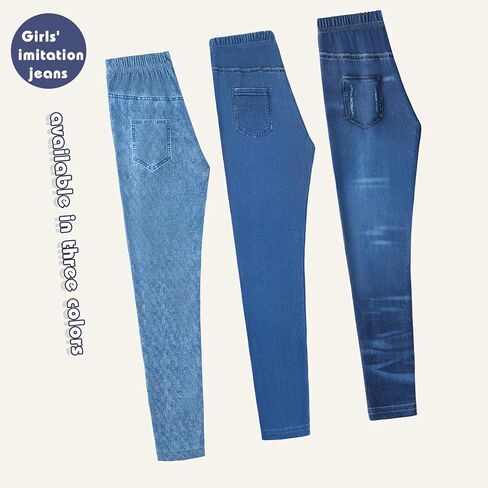 Weixinbuy 3 Pack Girls Leggings Denitive Denim Print Leggings for Kids Bell Burns Pants Girl's Stepressy Pants in Saudi Arabia