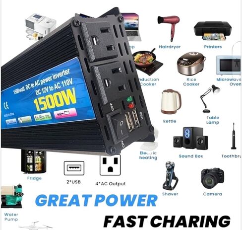 2000W Power Inverter Modified Sine Wave, 12V to 110 Volts, AC Outlets, One USB Ports (2.4 Amp) Hardwire Kit Including for Car Truck RV Outdoor, Camping, Boat, Home,Office (2000, Volts) in Saudi Arabia