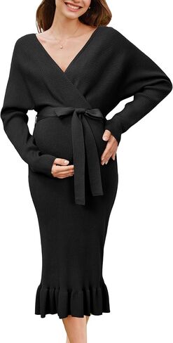 OUGES 2025 Maternity Sweater Dress for Photoshoot Baby Shower Wedding Guest Outfits Fishtail Dress Ribbed Knit Clothes in Saudi Arabia