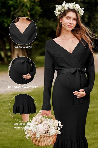 OUGES 2025 Maternity Sweater Dress for Photoshoot Baby Shower Wedding Guest Outfits Fishtail Dress Ribbed Knit Clothes in Saudi Arabia