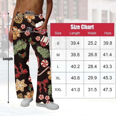 Women Pants Christmas Holiday Print Wide Leg High Waist Elastic Waistband Graphic Trousers Casual Streetwear Winter Outfits in Saudi Arabia