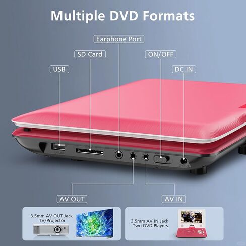 11.5" Portable DVD Player for Kids and Car, 9.5" Swivel HD Screen with 4-6 Hours Built-in Battery, Support Sync Screen to TV, Support SD Card/USB/Multiple Disc Formats (Black) in Saudi Arabia