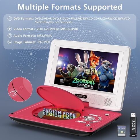 11.5" Portable DVD Player for Kids and Car, 9.5" Swivel HD Screen with 4-6 Hours Built-in Battery, Support Sync Screen to TV, Support SD Card/USB/Multiple Disc Formats (Black) in Saudi Arabia