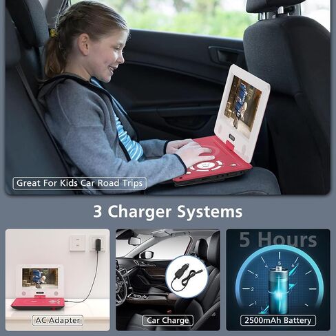 11.5" Portable DVD Player for Kids and Car, 9.5" Swivel HD Screen with 4-6 Hours Built-in Battery, Support Sync Screen to TV, Support SD Card/USB/Multiple Disc Formats (Black) in Saudi Arabia