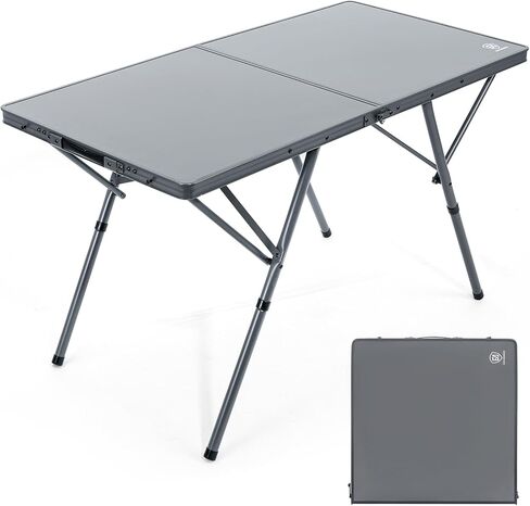 EVER ADVANCED Camping Table, Fold up Lightweight, 4-6 Person Portable Roll up Aluminum Table with Carry Bag for Outdoor, Support Up to 110LBS, Black in Kuwait