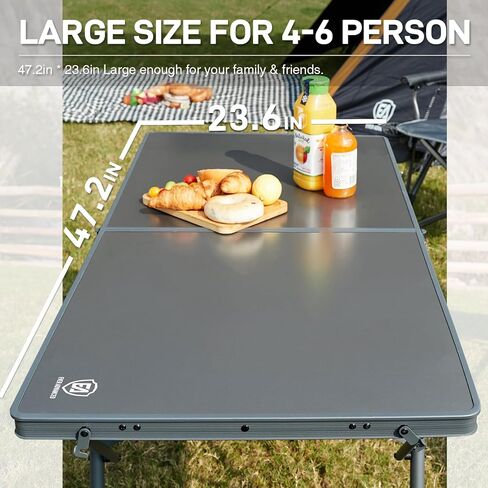EVER ADVANCED Camping Table, Fold up Lightweight, 4-6 Person Portable Roll up Aluminum Table with Carry Bag for Outdoor, Support Up to 110LBS, Black in Kuwait