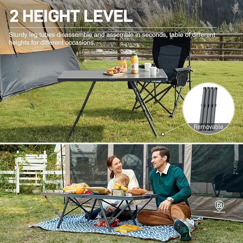 EVER ADVANCED Camping Table, Fold up Lightweight, 4-6 Person Portable Roll up Aluminum Table with Carry Bag for Outdoor, Support Up to 110LBS, Black in Kuwait
