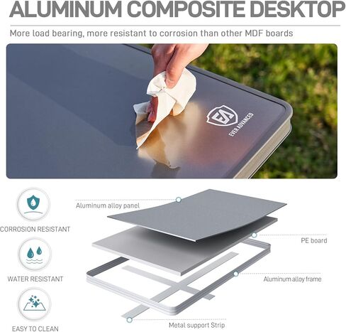 EVER ADVANCED Camping Table, Fold up Lightweight, 4-6 Person Portable Roll up Aluminum Table with Carry Bag for Outdoor, Support Up to 110LBS, Black in Kuwait