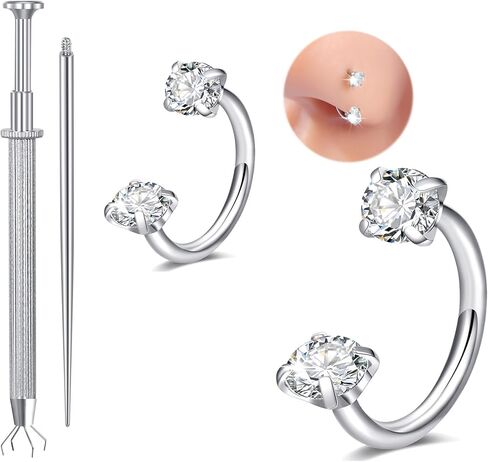 Longita 6mm 7mm 18g Horseshoe Nose Ring for Women Double Gem Horse Shoe Nose Ring Hoop Surgical Steel Silver Cartilage Helix Tragus Earring Hoops Labret Lip Piercing Jewelry Small Septum Rings 18g in Saudi Arabia