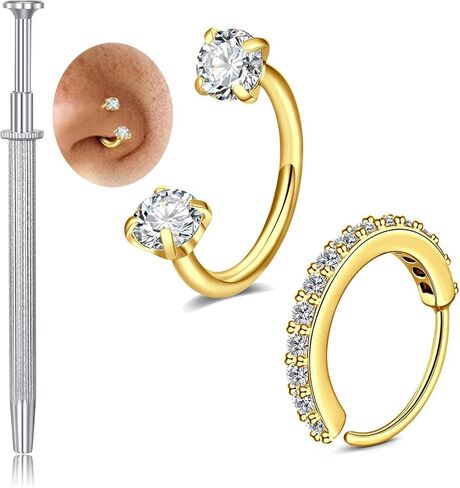 MODRSA Gold Horseshoe Nose Ring 20g Horse Shoe Nose Ring Hoop for Women Surgical Steel Tragus Hoop Cartilage Earring Hoops Helix Piercing Jewelry Double Gem Horseshoe Septum Rings 20 gauge in Saudi Arabia
