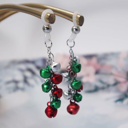 Jingle Bell Dangle Fake Rings Body Jewelry Non Piercing Red Green Ball Bead Tassels Women Christmas Party Gifts in Kuwait