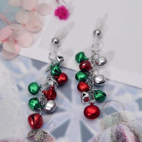 Jingle Bell Dangle Fake Rings Body Jewelry Non Piercing Red Green Ball Bead Tassels Women Christmas Party Gifts in Kuwait