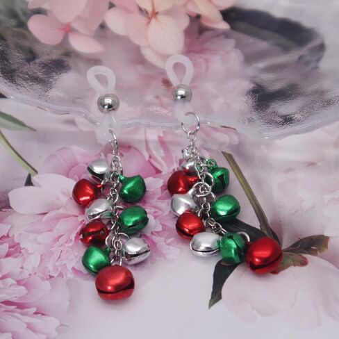 Jingle Bell Dangle Fake Rings Body Jewelry Non Piercing Red Green Ball Bead Tassels Women Christmas Party Gifts in Kuwait