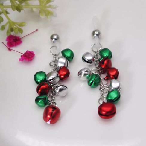 Jingle Bell Dangle Fake Rings Body Jewelry Non Piercing Red Green Ball Bead Tassels Women Christmas Party Gifts in Kuwait