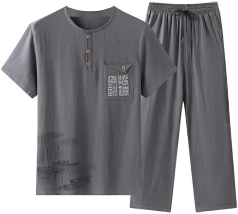 Men's Traditional Chinese Kung Fu Short Sleeve Shirt in Grey, XL Tang Suit Top for Tai Chi Practice in Saudi Arabia