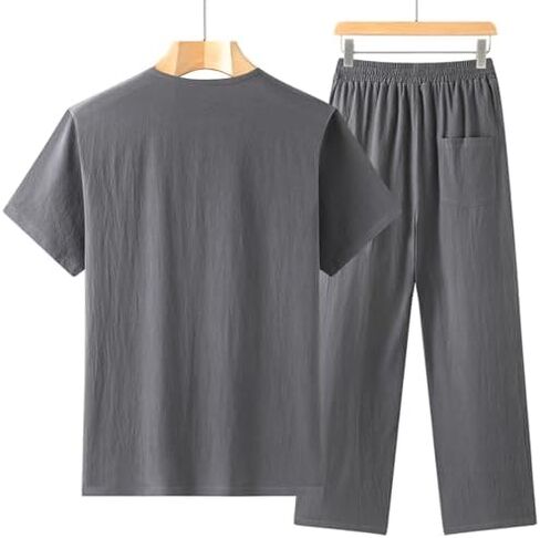 Men's Traditional Chinese Kung Fu Short Sleeve Shirt in Grey, XL Tang Suit Top for Tai Chi Practice in Saudi Arabia