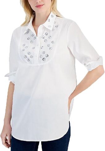 Tommy Hilfiger Womens Long Sleeve Solid Embellished Blouse Shirt in Saudi Arabia