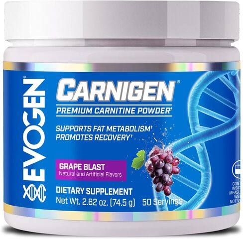 Evogen Carnigen - مسحوق كارنيتين مميز | يدعم استقلاب الدهون ويعزز الانتعاش | مصفوفة ملحق L carnitine خالية من المنشطات مع الأسيتيل L-Carnitine | العنب | 50 حصة in Kuwait