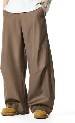 WZIKAI Men's Baggy Wide Leg Pants Zipper Fly Pleated Dress Pants Business Casual Long Trousers with Pocket in Saudi Arabia