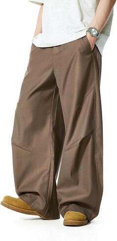 WZIKAI Men's Baggy Wide Leg Pants Zipper Fly Pleated Dress Pants Business Casual Long Trousers with Pocket in Saudi Arabia