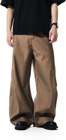 WZIKAI Men's Baggy Wide Leg Pants Zipper Fly Pleated Dress Pants Business Casual Long Trousers with Pocket in Saudi Arabia