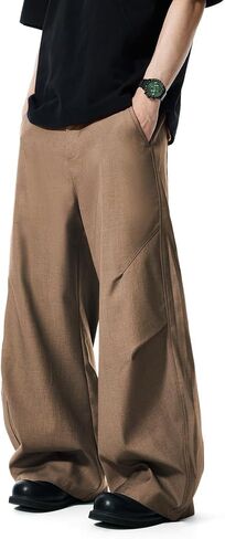 WZIKAI Men's Baggy Wide Leg Pants Zipper Fly Pleated Dress Pants Business Casual Long Trousers with Pocket in Saudi Arabia