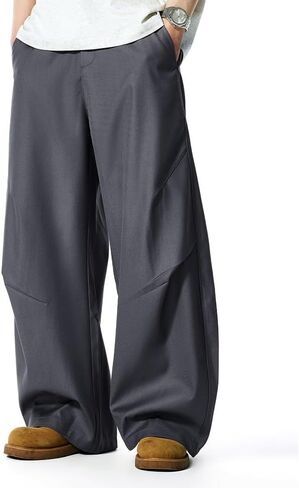 WZIKAI Men's Baggy Wide Leg Pants Zipper Fly Pleated Dress Pants Business Casual Long Trousers with Pocket in Saudi Arabia