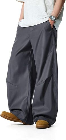 WZIKAI Men's Baggy Wide Leg Pants Zipper Fly Pleated Dress Pants Business Casual Long Trousers with Pocket in Saudi Arabia