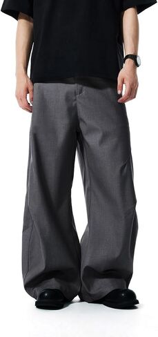 WZIKAI Men's Baggy Wide Leg Pants Zipper Fly Pleated Dress Pants Business Casual Long Trousers with Pocket in Saudi Arabia