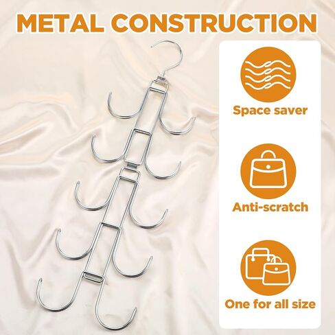 2 Pack Purse Organizer for Closet Collapsible Bag Organizer with 20 Hooks 360° Rotating Display Handbag Rack Hangers for Purses, Belts, Scarves, Ties, Silver in Saudi Arabia