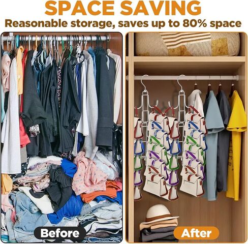 2 Pack Purse Organizer for Closet Collapsible Bag Organizer with 20 Hooks 360° Rotating Display Handbag Rack Hangers for Purses, Belts, Scarves, Ties, Silver in Saudi Arabia