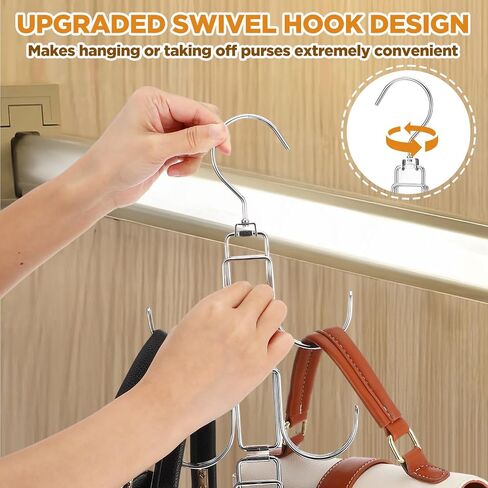 2 Pack Purse Organizer for Closet Collapsible Bag Organizer with 20 Hooks 360° Rotating Display Handbag Rack Hangers for Purses, Belts, Scarves, Ties, Silver in Saudi Arabia