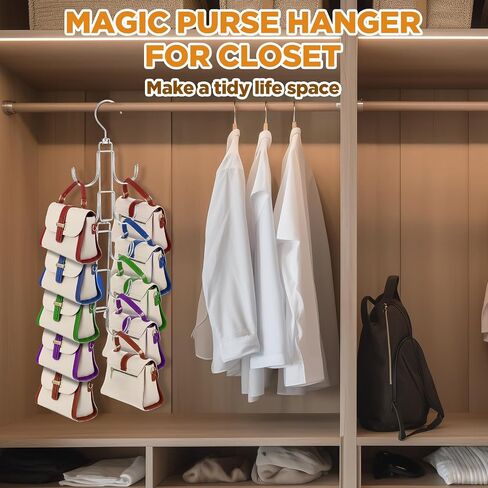 2 Pack Purse Organizer for Closet Collapsible Bag Organizer with 20 Hooks 360° Rotating Display Handbag Rack Hangers for Purses, Belts, Scarves, Ties, Silver in Saudi Arabia