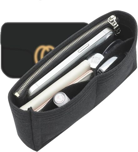 Doxo Purse Organizer Insert Compatible with GG Marmont Small Shoulder Bag, Custom Fit Inside Premium Bag Organizer Lightweight Purse Insert with Zipper, Handbag & Tote Shaper, Black/S in Saudi Arabia