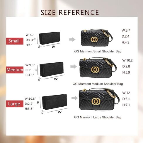Doxo Purse Organizer Insert Compatible with GG Marmont Small Shoulder Bag, Custom Fit Inside Premium Bag Organizer Lightweight Purse Insert with Zipper, Handbag & Tote Shaper, Black/S in Saudi Arabia