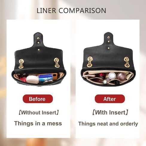 Doxo Purse Organizer Insert Compatible with GG Marmont Small Shoulder Bag, Custom Fit Inside Premium Bag Organizer Lightweight Purse Insert with Zipper, Handbag & Tote Shaper, Black/S in Saudi Arabia