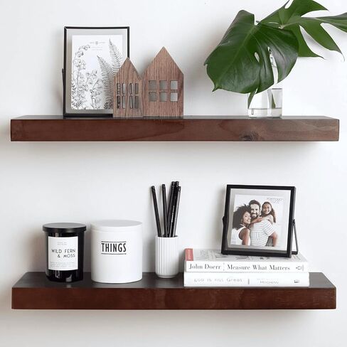 Homeforia 20 inch Floating Shelf Oak, High End Solid Real Wood 20inch Long Floating Shelves for Wall Mounted, Honey Oak Wooden 20in Floating Shelves, Heavy Duty Bracket, 20 X 6.5 X 1.75 inch, Set of 2 in Kuwait
