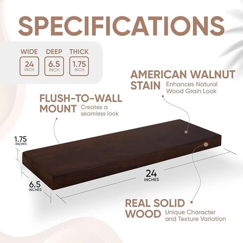 Homeforia 20 inch Floating Shelf Oak, High End Solid Real Wood 20inch Long Floating Shelves for Wall Mounted, Honey Oak Wooden 20in Floating Shelves, Heavy Duty Bracket, 20 X 6.5 X 1.75 inch, Set of 2 in Kuwait