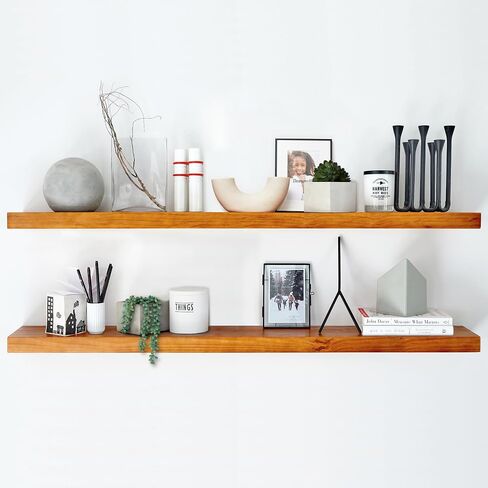 Homeforia 20 inch Floating Shelf Oak, High End Solid Real Wood 20inch Long Floating Shelves for Wall Mounted, Honey Oak Wooden 20in Floating Shelves, Heavy Duty Bracket, 20 X 6.5 X 1.75 inch, Set of 2 in Kuwait
