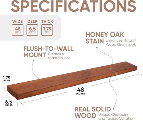 Homeforia 20 inch Floating Shelf Oak, High End Solid Real Wood 20inch Long Floating Shelves for Wall Mounted, Honey Oak Wooden 20in Floating Shelves, Heavy Duty Bracket, 20 X 6.5 X 1.75 inch, Set of 2 in Kuwait