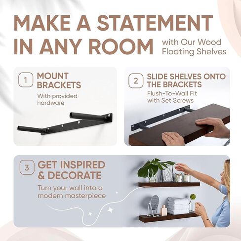 Homeforia 20 inch Floating Shelf Oak, High End Solid Real Wood 20inch Long Floating Shelves for Wall Mounted, Honey Oak Wooden 20in Floating Shelves, Heavy Duty Bracket, 20 X 6.5 X 1.75 inch, Set of 2 in Kuwait