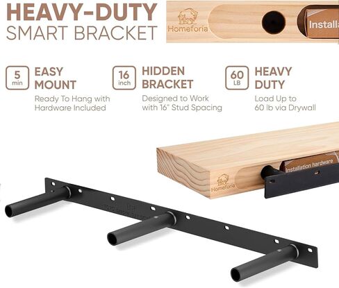 Homeforia 20 inch Floating Shelf Oak, High End Solid Real Wood 20inch Long Floating Shelves for Wall Mounted, Honey Oak Wooden 20in Floating Shelves, Heavy Duty Bracket, 20 X 6.5 X 1.75 inch, Set of 2 in Kuwait