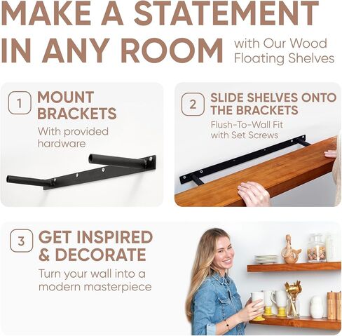 Homeforia 20 inch Floating Shelf Oak, High End Solid Real Wood 20inch Long Floating Shelves for Wall Mounted, Honey Oak Wooden 20in Floating Shelves, Heavy Duty Bracket, 20 X 6.5 X 1.75 inch, Set of 2 in Kuwait