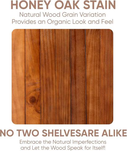Homeforia 20 inch Floating Shelf Oak, High End Solid Real Wood 20inch Long Floating Shelves for Wall Mounted, Honey Oak Wooden 20in Floating Shelves, Heavy Duty Bracket, 20 X 6.5 X 1.75 inch, Set of 2 in Kuwait